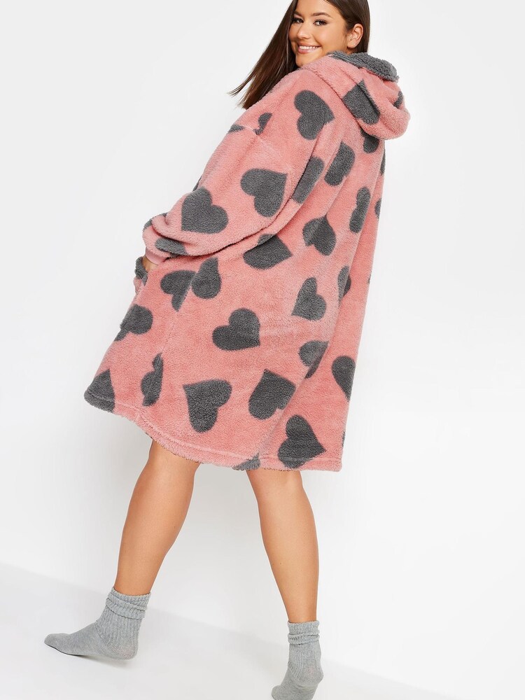Yours Curve Pink Heart Snuggle Blanket Hoodie - Image 2 of 5 Yours Curve Pink Heart Snuggle Blanket Hoodie - Image 2 of 5
