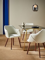 MADE.COM Set of 2 White Boucle and Walnut Legs Lule Arm Dining Chairs - Image 1 of 3