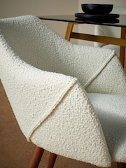 MADE.COM Set of 2 White Boucle and Walnut Legs Lule Arm Dining Chairs - Image 2 of 3