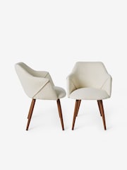 MADE.COM Set of 2 White Boucle and Walnut Legs Lule Arm Dining Chairs - Image 3 of 3