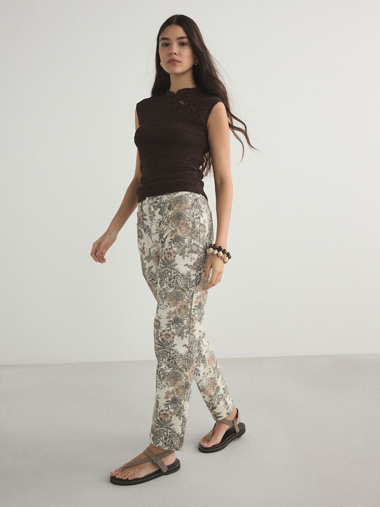 Ecru Tapestry Floral Authentic High Rise City Straight Leg Jeans - Image 1 of 5 Ecru Tapestry Floral Authentic High Rise City Straight Leg Jeans - Image 1 of 5