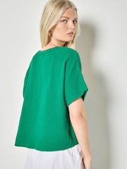 Apricot Green Textured V-Neck Blouse - Image 4 of 4