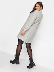 Yours Curve Grey Soft Touch Ribbed Half Zip Midi Dress - Image 2 of 4
