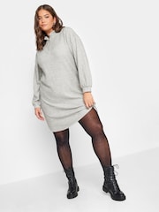 Yours Curve Grey Soft Touch Ribbed Half Zip Midi Dress - Image 3 of 4