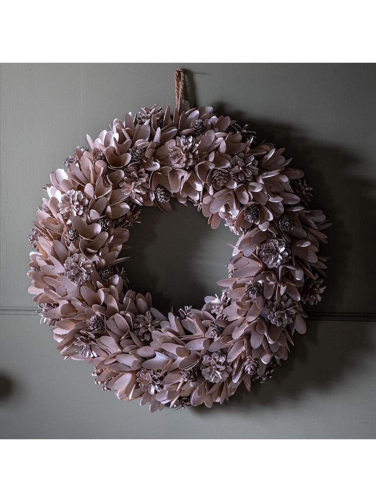 Gallery Home Pink Christmas Cone & Floral Wreath 460x95x460mm - Image 1 of 4