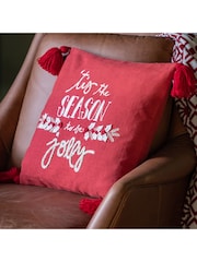 Gallery Home Red Christmas Tis The Season 100% Cotton Cushion Cover 45x45cm - Image 1 of 4