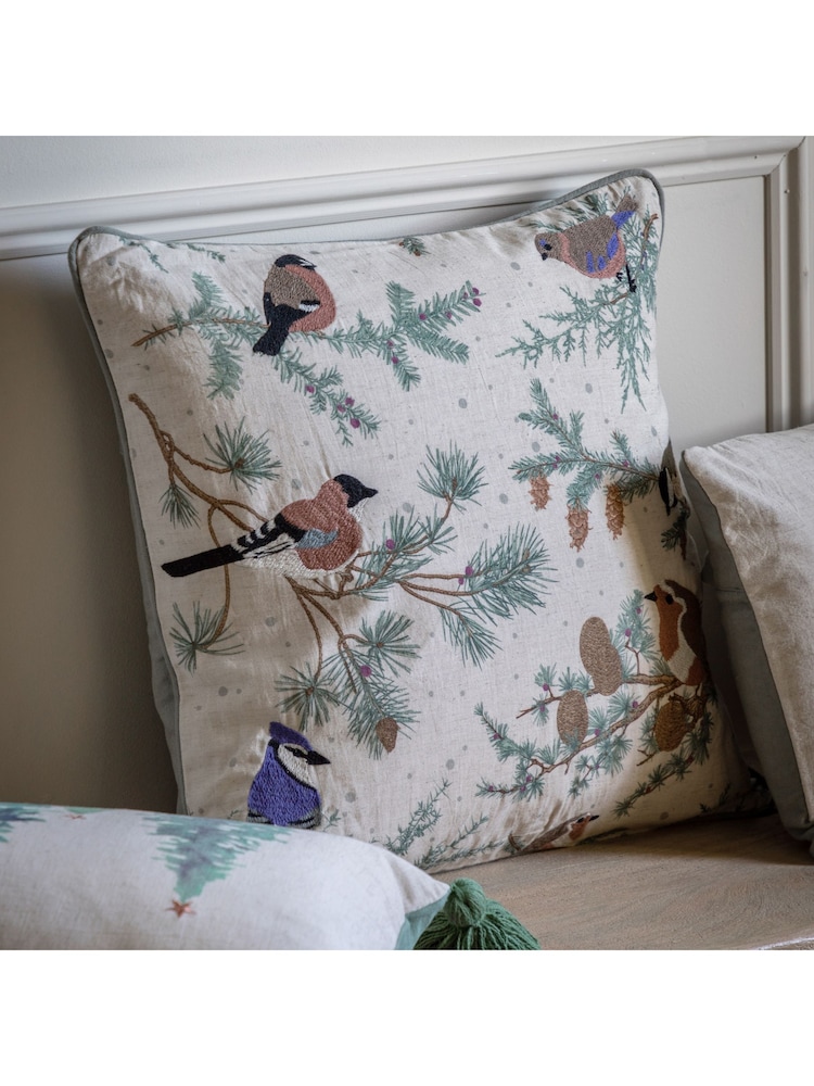 Gallery Home Green Christmas Birds Cushion Cover 45x45cm - Image 1 of 4