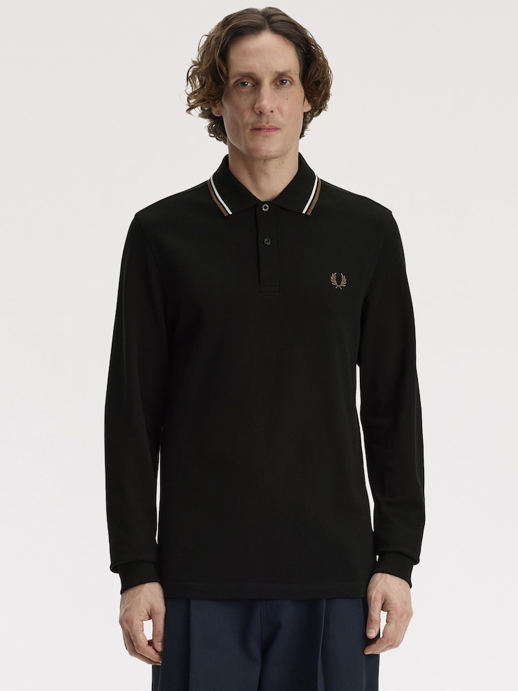 Fred Perry Black Long Sleeve Twin Tipped Polo Shirt - Image 1 of 5 Fred Perry Black Long Sleeve Twin Tipped Polo Shirt - Image 1 of 5