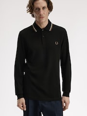 Fred Perry Black Long Sleeve Twin Tipped Polo Shirt - Image 2 of 5