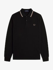 Fred Perry Black Long Sleeve Twin Tipped Polo Shirt - Image 4 of 5