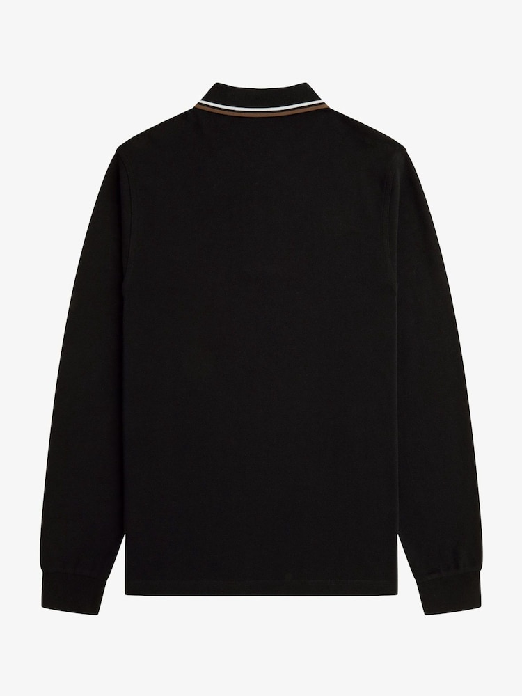 Fred Perry Black Long Sleeve Twin Tipped Polo Shirt - Image 5 of 5 Fred Perry Black Long Sleeve Twin Tipped Polo Shirt - Image 5 of 5