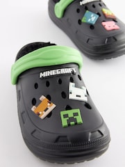 Black Minecraft Faux Fur Lined Clog Slippers - Image 4 of 6