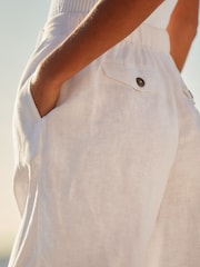 White 100% Linen City Knee Length Shorts - Image 4 of 7