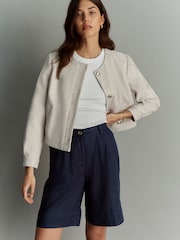 Navy 100% Linen City Knee Length Shorts - Image 1 of 7