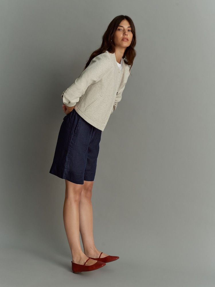 Navy 100% Linen City Knee Length Shorts - Image 2 of 7