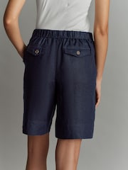 Navy 100% Linen City Knee Length Shorts - Image 3 of 7