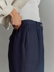 Navy 100% Linen City Knee Length Shorts - Image 4 of 7