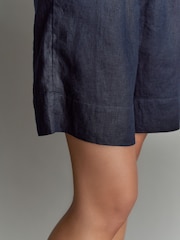 Navy 100% Linen City Knee Length Shorts - Image 5 of 7