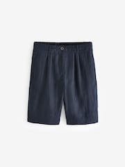 Navy 100% Linen City Knee Length Shorts - Image 6 of 7