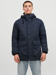 JACK & JONES Blue Borg Lined Parka Coat - Image 1 of 5
