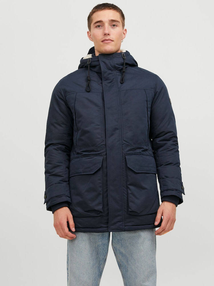 JACK & JONES Blue Borg Lined Parka Coat - Image 1 of 5