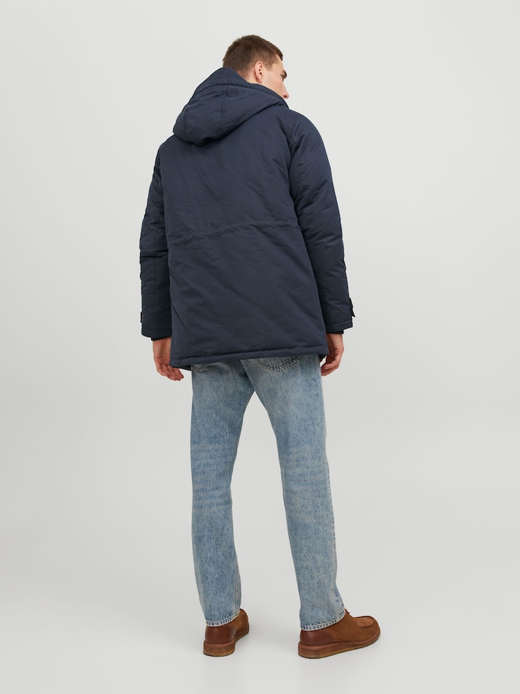 JACK & JONES Blue Borg Lined Parka Coat - Image 2 of 5
