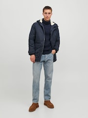 JACK & JONES Blue Borg Lined Parka Coat - Image 3 of 5