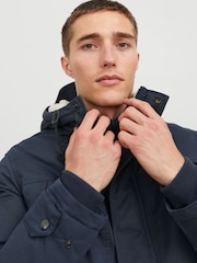 JACK & JONES Blue Borg Lined Parka Coat - Image 4 of 5