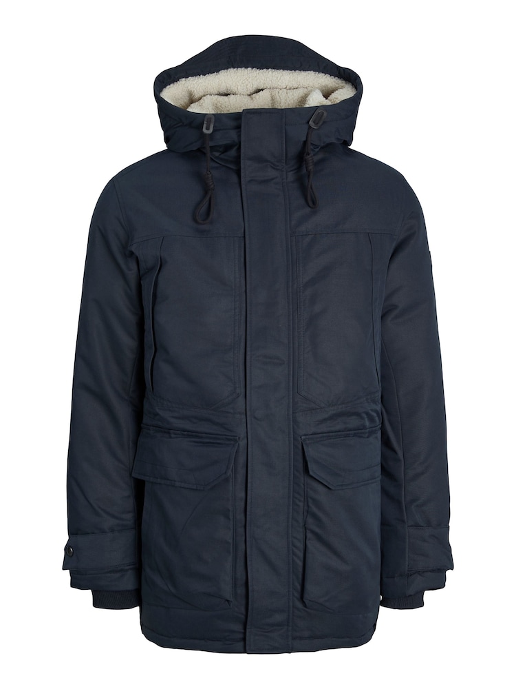 JACK & JONES Blue Borg Lined Parka Coat - Image 5 of 5