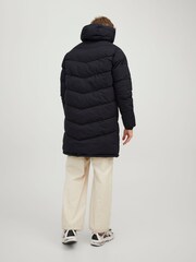 JACK & JONES Black Longline Padded Hooded Coat - Image 2 of 5