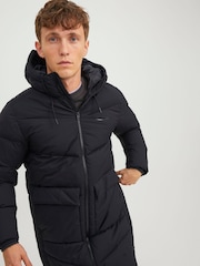 JACK & JONES Black Longline Padded Hooded Coat - Image 4 of 5