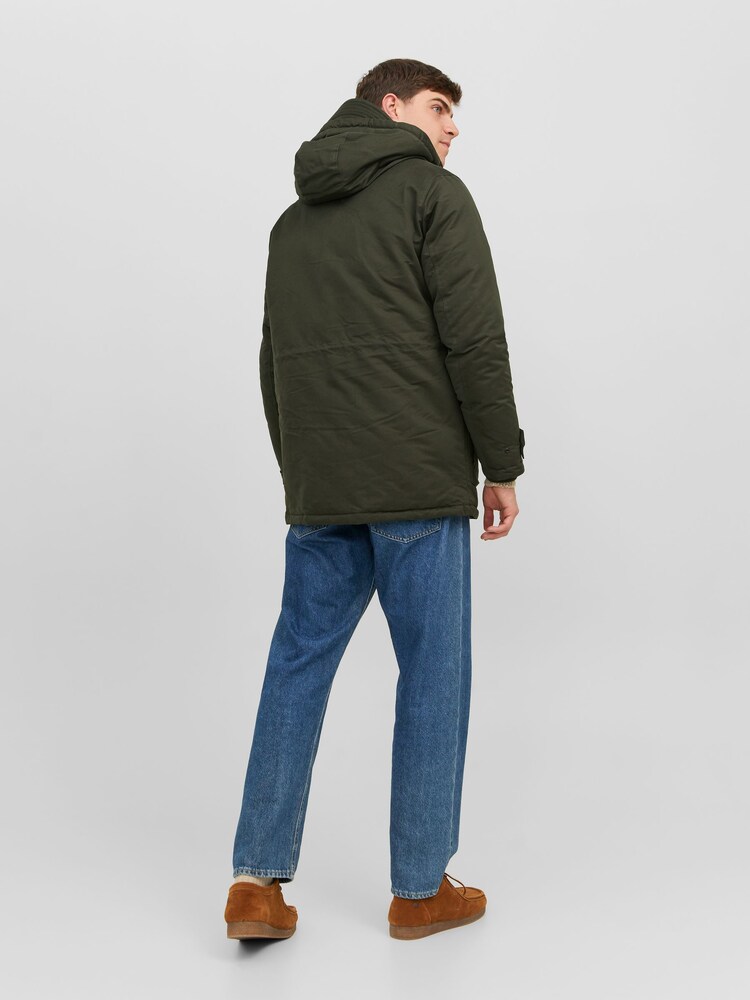 JACK & JONES Green Borg Lined Parka Coat - Image 2 of 5