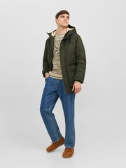 JACK & JONES Green Borg Lined Parka Coat - Image 3 of 5