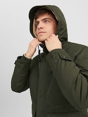 JACK & JONES Green Borg Lined Parka Coat - Image 4 of 5