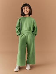 Khaki - Rib Cuffed Top & Wide Leg Joggers Set (2-16yrs) - Image 1 of 7