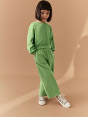Khaki - Rib Cuffed Top & Wide Leg Joggers Set (2-16yrs) - Image 2 of 7