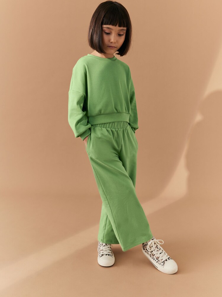 Khaki - Rib Cuffed Top & Wide Leg Joggers Set (2-16yrs) - Image 2 of 7