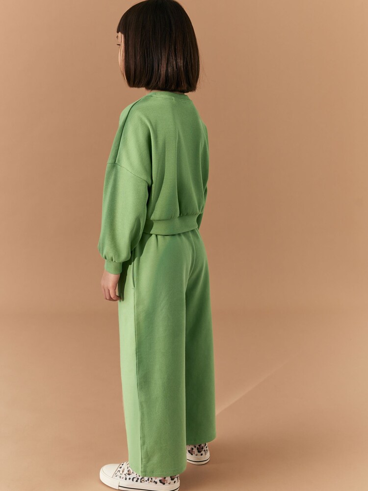 Khaki - Rib Cuffed Top & Wide Leg Joggers Set (2-16yrs) - Image 3 of 7