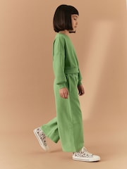 Khaki - Rib Cuffed Top & Wide Leg Joggers Set (2-16yrs) - Image 4 of 7
