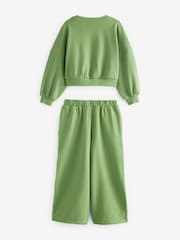 Khaki - Rib Cuffed Top & Wide Leg Joggers Set (2-16yrs) - Image 6 of 7