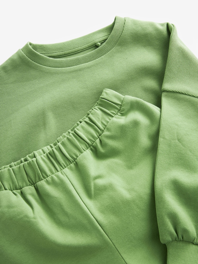 Khaki - Rib Cuffed Top & Wide Leg Joggers Set (2-16yrs) - Image 7 of 7