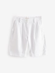 White Linen Blend Knee Length Shorts - Image 4 of 5