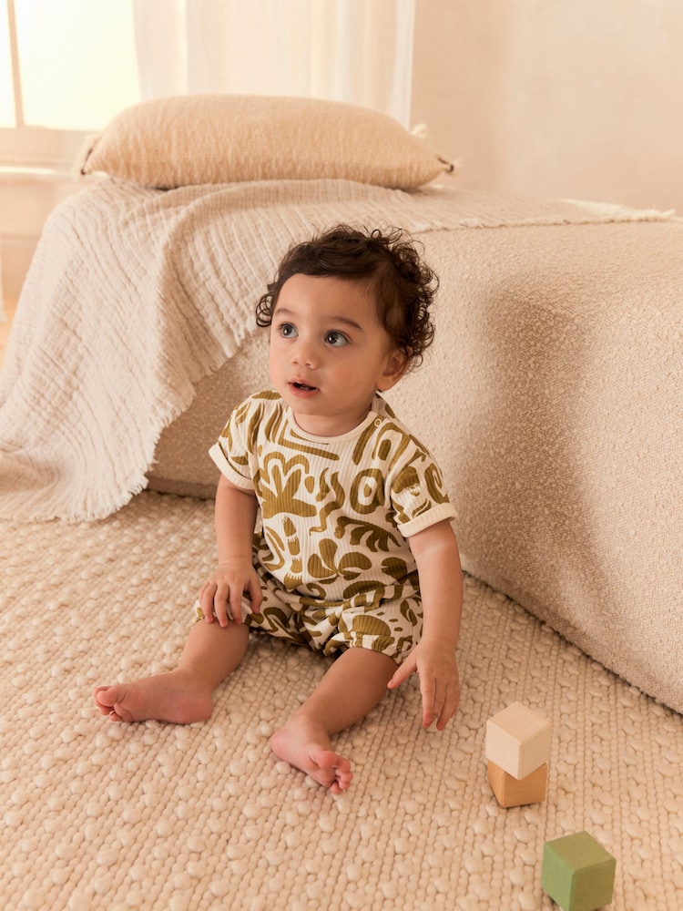 Vert/blanc imprimé - Barboteuse bébé 100% coton - Image 1 de 4