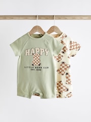 Sage Green Bear Jersey Baby Rompers 2 Pack - Image 1 of 9