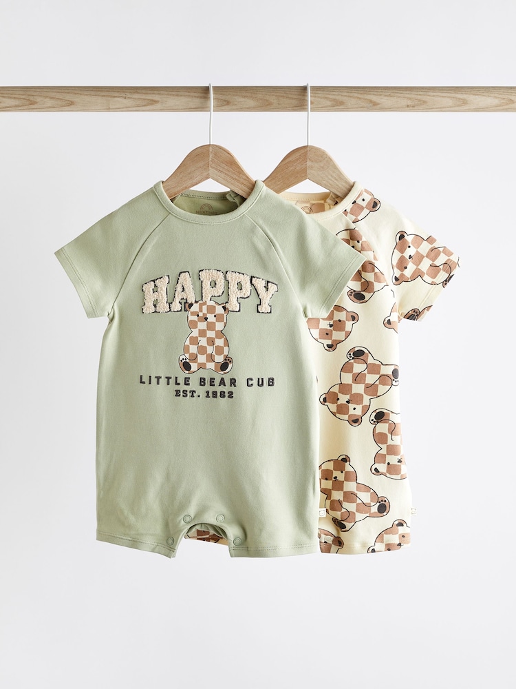 Sage Green Bear Jersey Baby Rompers 2 Pack - Image 1 of 9