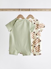 Sage Green Bear Jersey Baby Rompers 2 Pack - Image 2 of 9