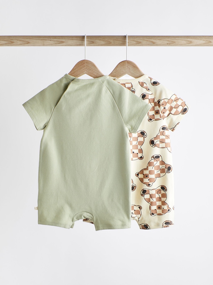 Sage Green Bear Jersey Baby Rompers 2 Pack - Image 2 of 9
