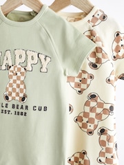 Sage Green Bear Jersey Baby Rompers 2 Pack - Image 5 of 9