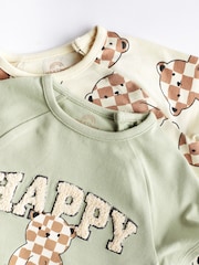 Sage Green Bear Jersey Baby Rompers 2 Pack - Image 6 of 9