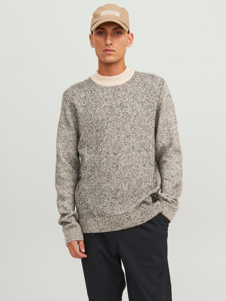 JACK & JONES Cream Fleck Mock Neck Knit Jumper - Image 1 of 7